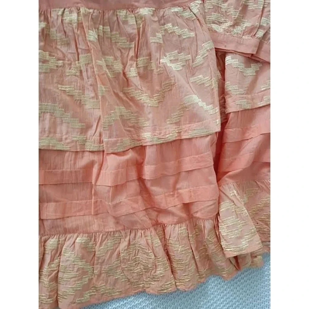 NWT RHEA Peach Gold Metallic Ikat Boho Tiered 100% Cotton Mini Dress L XL V-Neck - Picture 10 of 14
